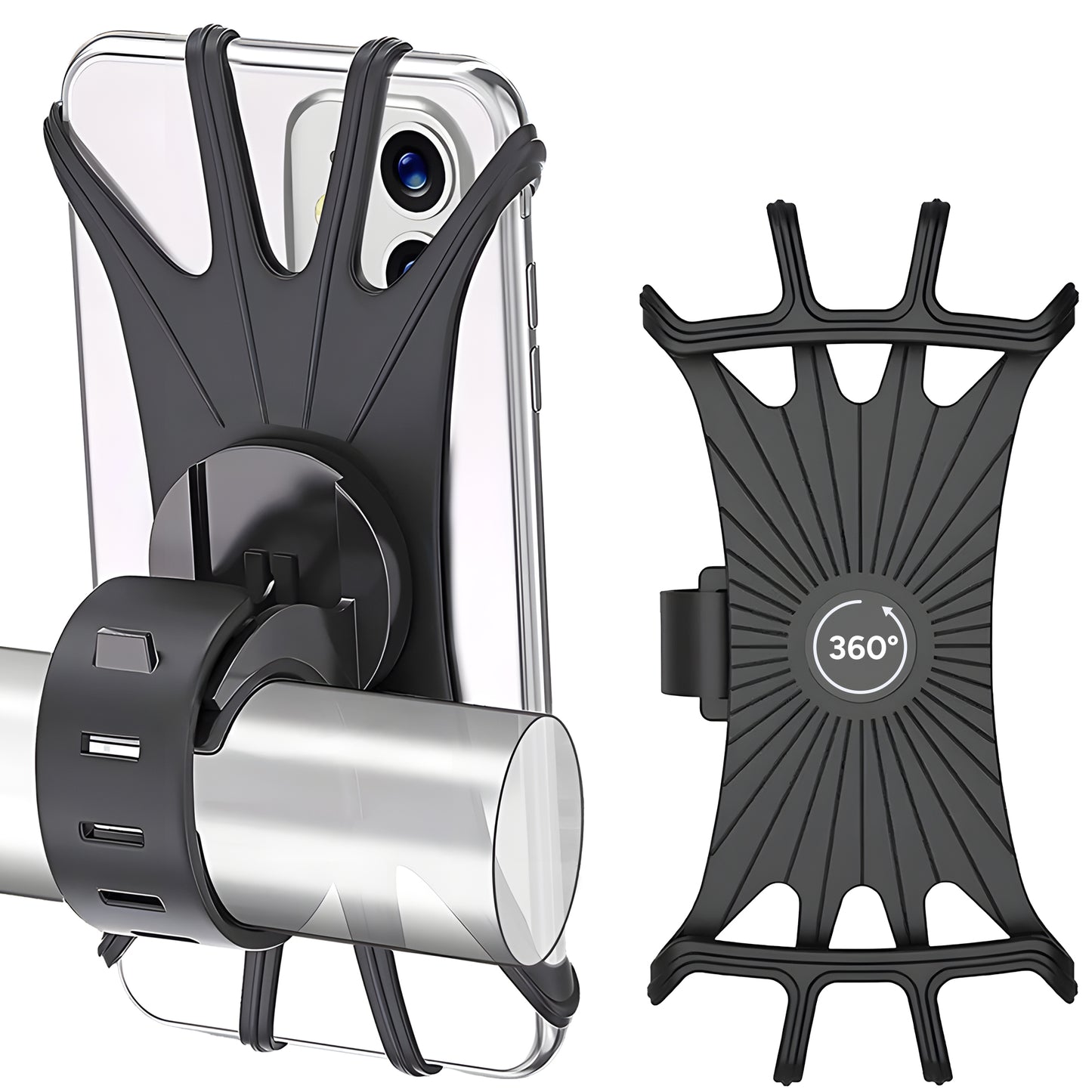 Telefoonhouder Fiets - 360° Rotatie - GSM Houder Fiets - Fiets / Scooter / Kinderwagen - Universeel - Zwart