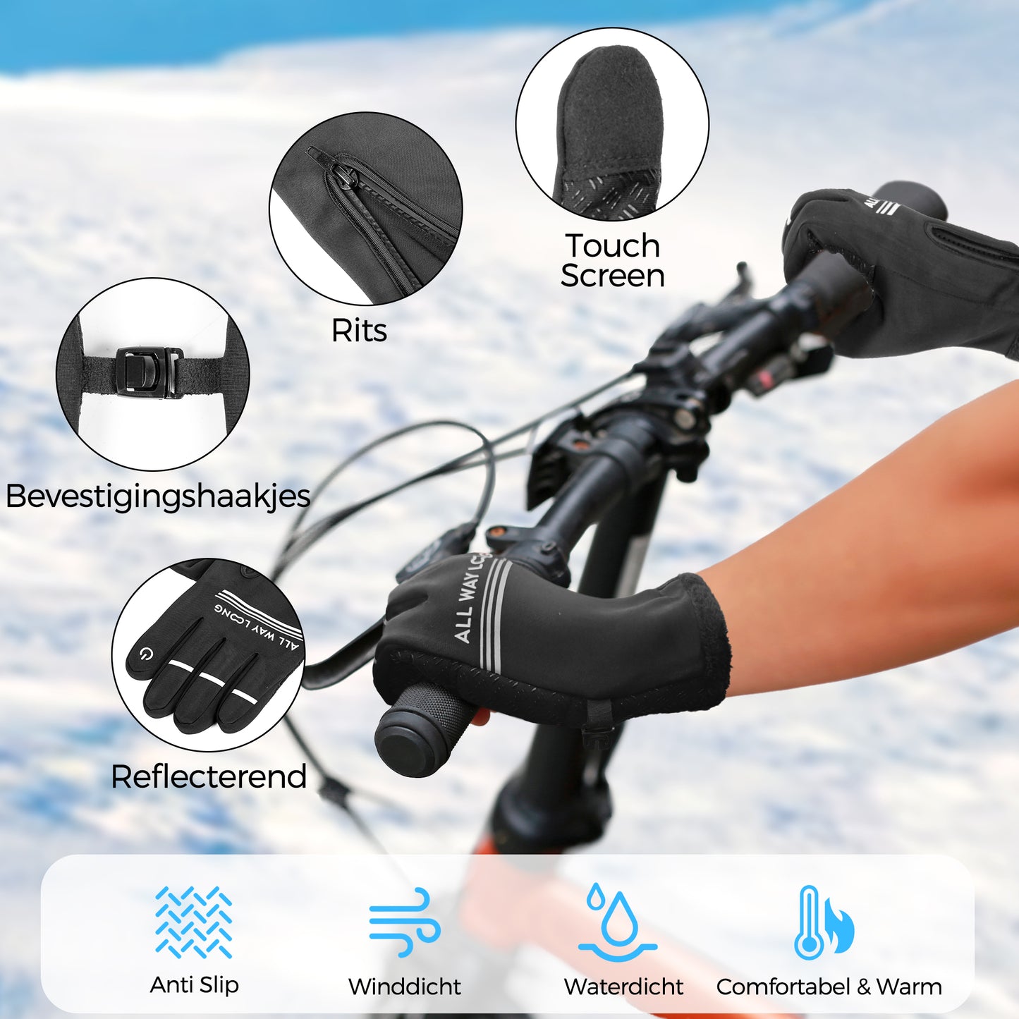 Fietshandschoenen met Touchscreen - Winddicht / Waterdicht - Motor Handschoenen