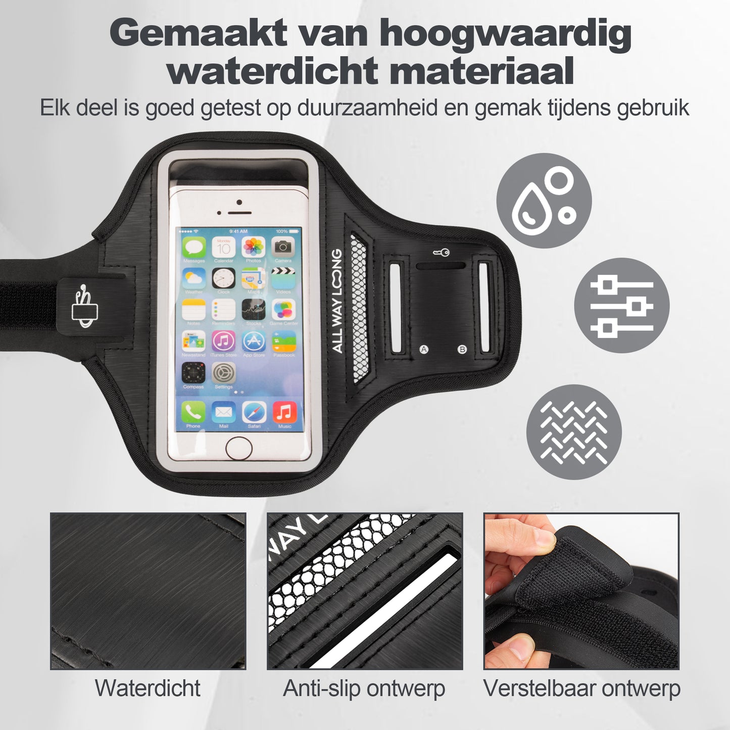 Hardloop Telefoonhouder - Hardloop Armband Telefoon - Telefoonhouder Hardlopen - Verstelbaar - Zwart