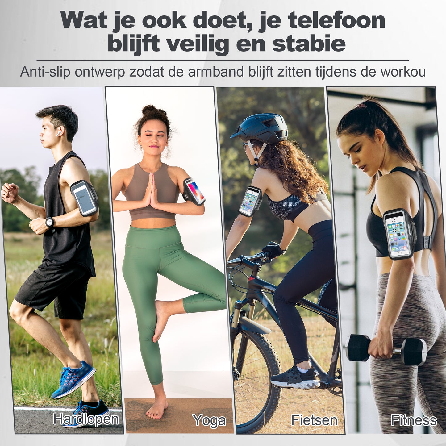 Hardloop Telefoonhouder - Hardloop Armband Telefoon - Telefoonhouder Hardlopen - Verstelbaar - Zwart