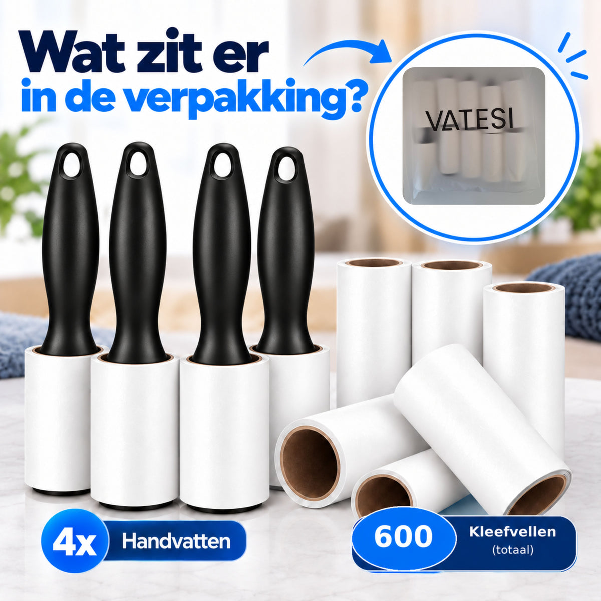 Kledingroller - 600 Kleefvellen - Kleefroller - Pluizenroller voor Kattenhaar, Hondenhaar & Pluizen - Plakroller - Pluizenverwijderaar