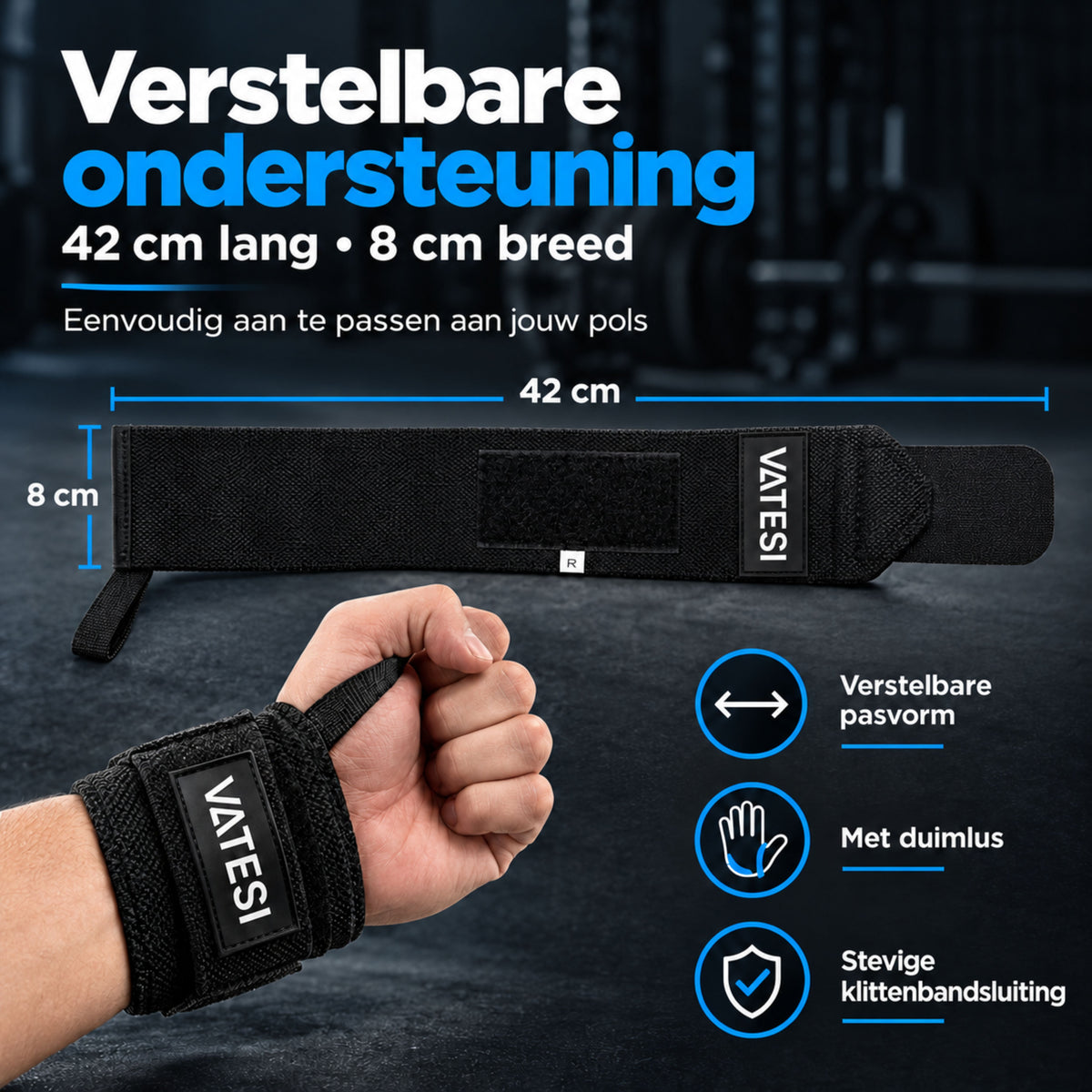Wrist Wraps - Polsband voor Fitness - Polsbrace - Krachttraining - 2 Stuks - Zwart