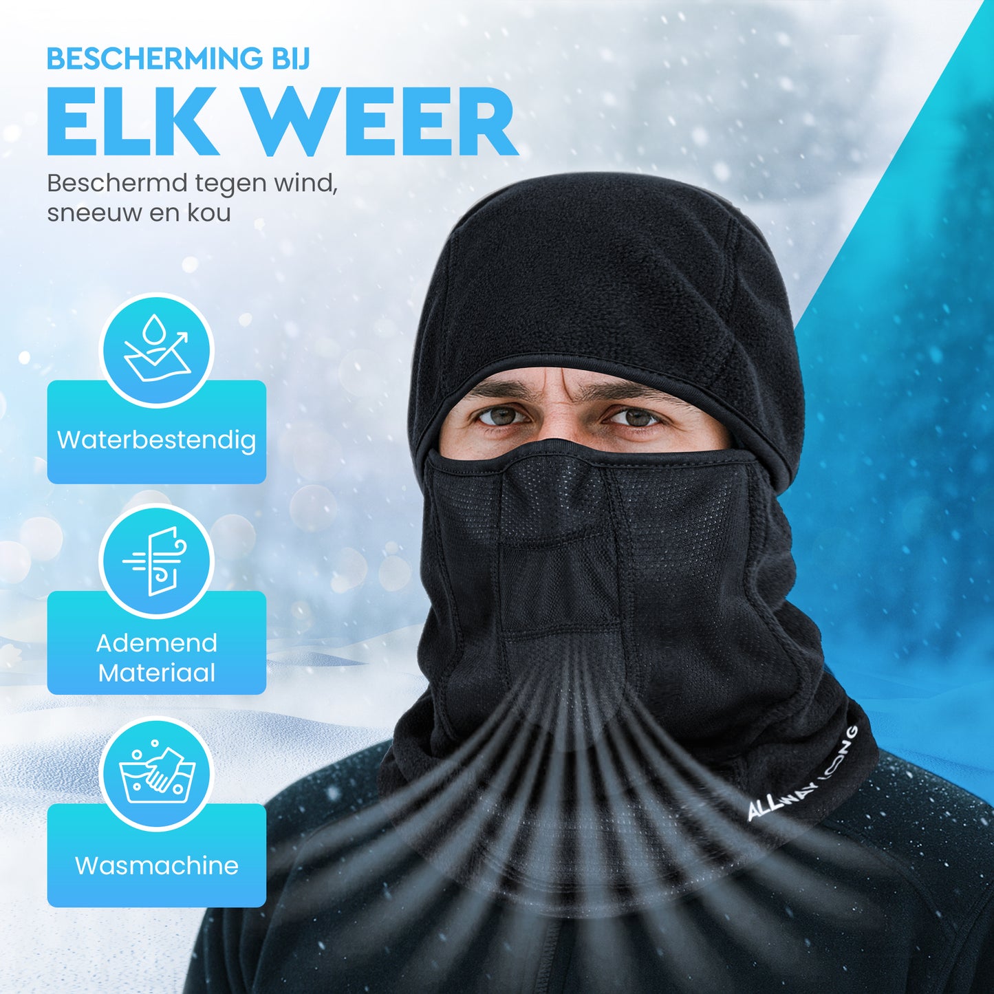 Waterdichte Balaclava -Ski Masker - Geschikt voor Fiets / Scooter / Motor / Wintersport - Zwart