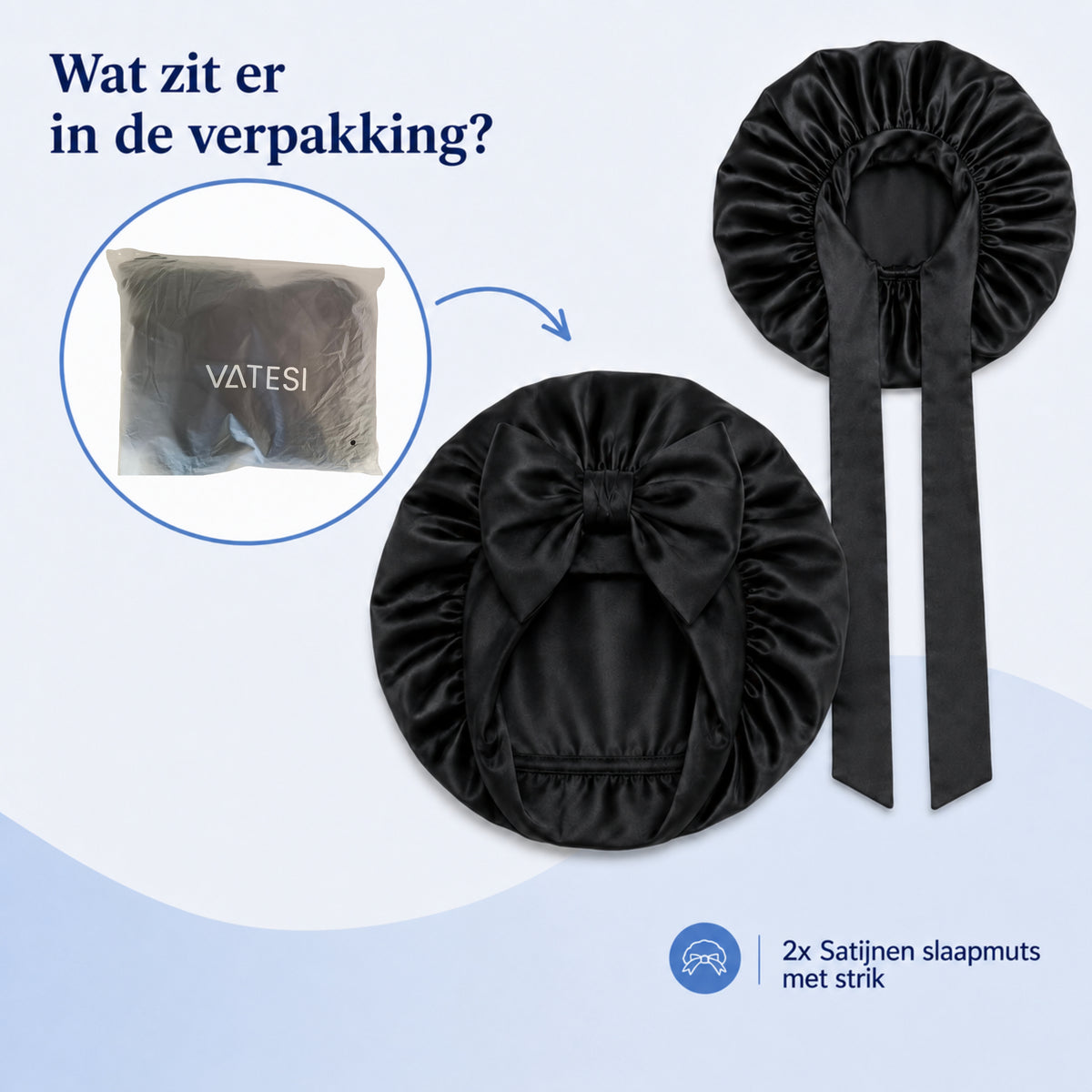Luxe Bonnet Satijn Verstelbaar - 2 Stuks - Satijnen Slaapmuts - Haarnetjes - Unisex - Zwart