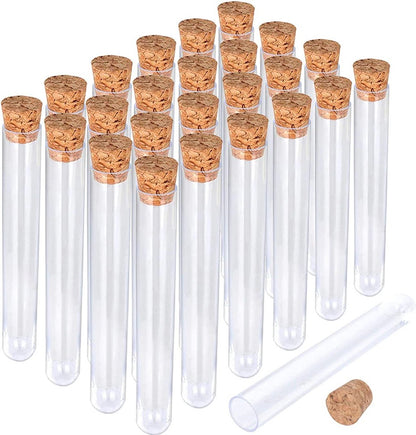 Reageerbuisjes met Kurk - Reageerbuisjes Plastic - 20 stuks - Proefbuisjes - 10 CM lang - 1,2 CM Diameter