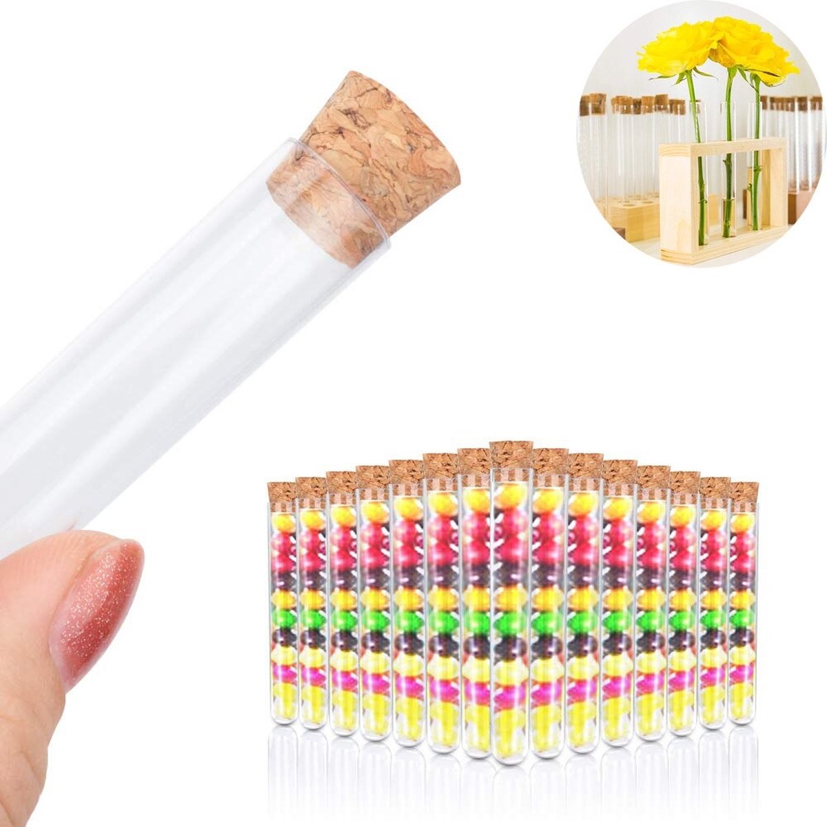 Reageerbuisjes met Kurk - Reageerbuisjes Plastic - 20 stuks - Proefbuisjes - 10 CM lang - 1,2 CM Diameter
