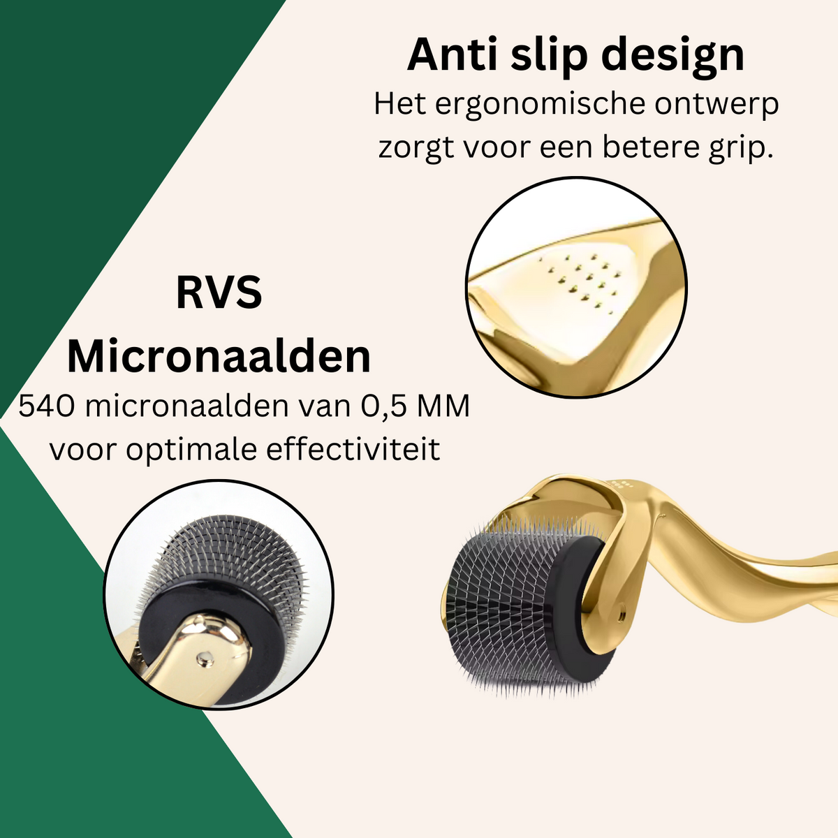 Dermaroller - 0.5 mm - 540 Micronaalden - Gezichtsroller - Baardroller - Huidverzorging - Goud
