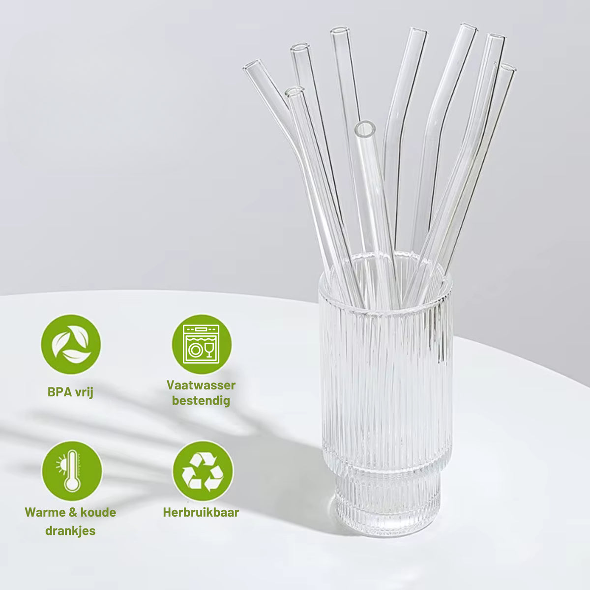 Herbruikbare Glazen Rietjes - Met Schoonmaakborsteltjes - Rietjes Glas - Cocktail Rietjes - Transparant - 12 Stuks