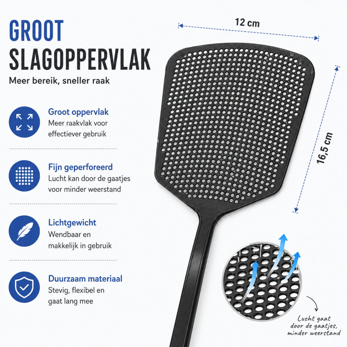 Vliegenmepper Plastic - 3 Stuks - Lange Steel - Ophangbaar- Vliegenvanger voor Binnen en Buiten - Zwart