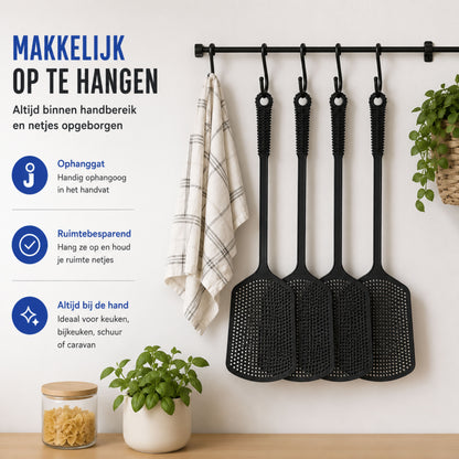 Vliegenmepper Plastic - 3 Stuks - Lange Steel - Ophangbaar- Vliegenvanger voor Binnen en Buiten - Zwart