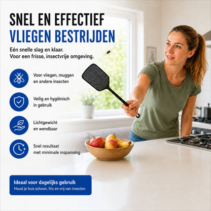 Vliegenmepper Plastic - 3 Stuks - Lange Steel - Ophangbaar- Vliegenvanger voor Binnen en Buiten - Zwart