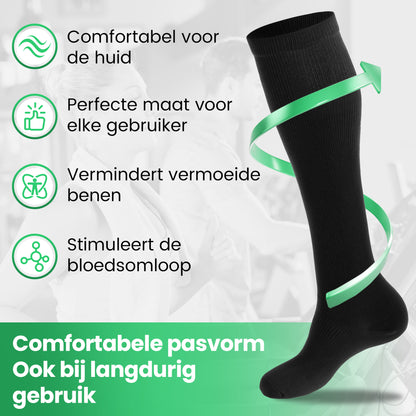 3 Paar Compressiekousen 15-20 mmHg - Hardloopsokken - Compressie Sokken voor Hardlopen, Vliegtuig, Wandelen - Zwart