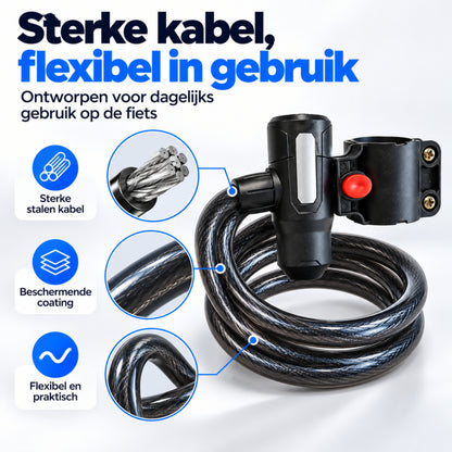 Fietsslot met Houder - Kabelslot - Spiraalslot - 120 cm - met Sleutels - Zwart