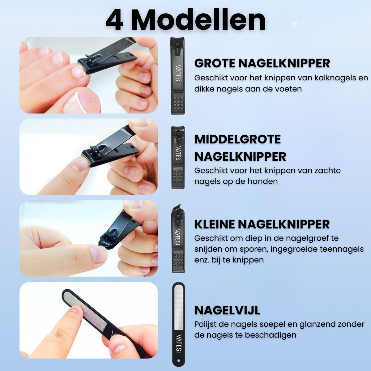 VATESI Nagelknipper Set met Nagelvijl - Teennagelknipper - Geschikt voor Dikke Nagels & Kalknagels - Nageltang - Pedicure Set - Manicure Set