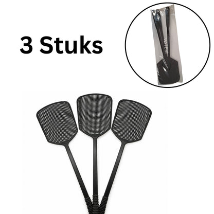 Vliegenmepper Plastic - 3 Stuks - Lange Steel - Ophangbaar- Vliegenvanger voor Binnen en Buiten - Zwart