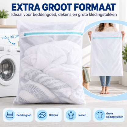 Waszak Groot - 110 x 90 CM - Waszak met Rits - Laundry Bag - Waszakken - Wit