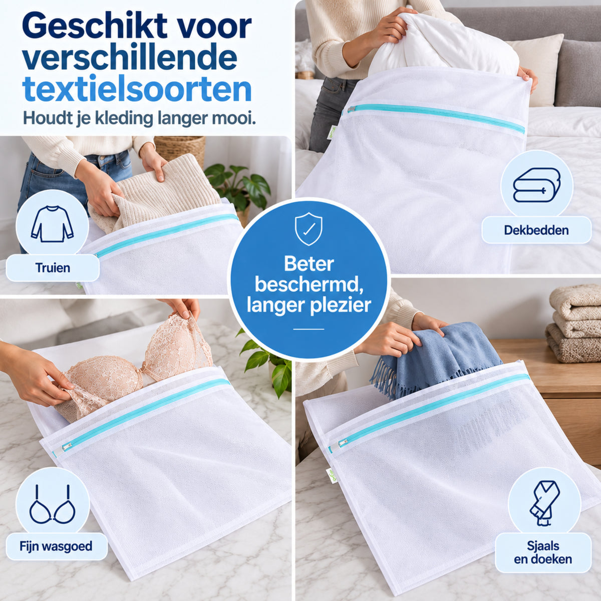 Waszak Groot - 110 x 90 CM - Waszak met Rits - Laundry Bag - Waszakken - Wit