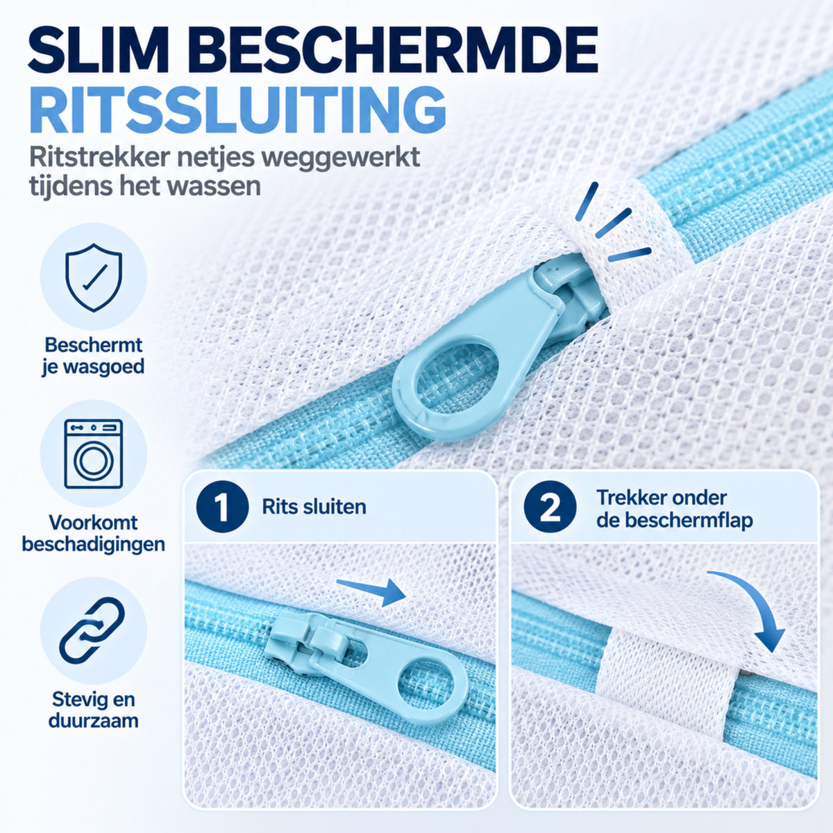 Waszak Groot - 110 x 90 CM - Waszak met Rits - Laundry Bag - Waszakken - Wit