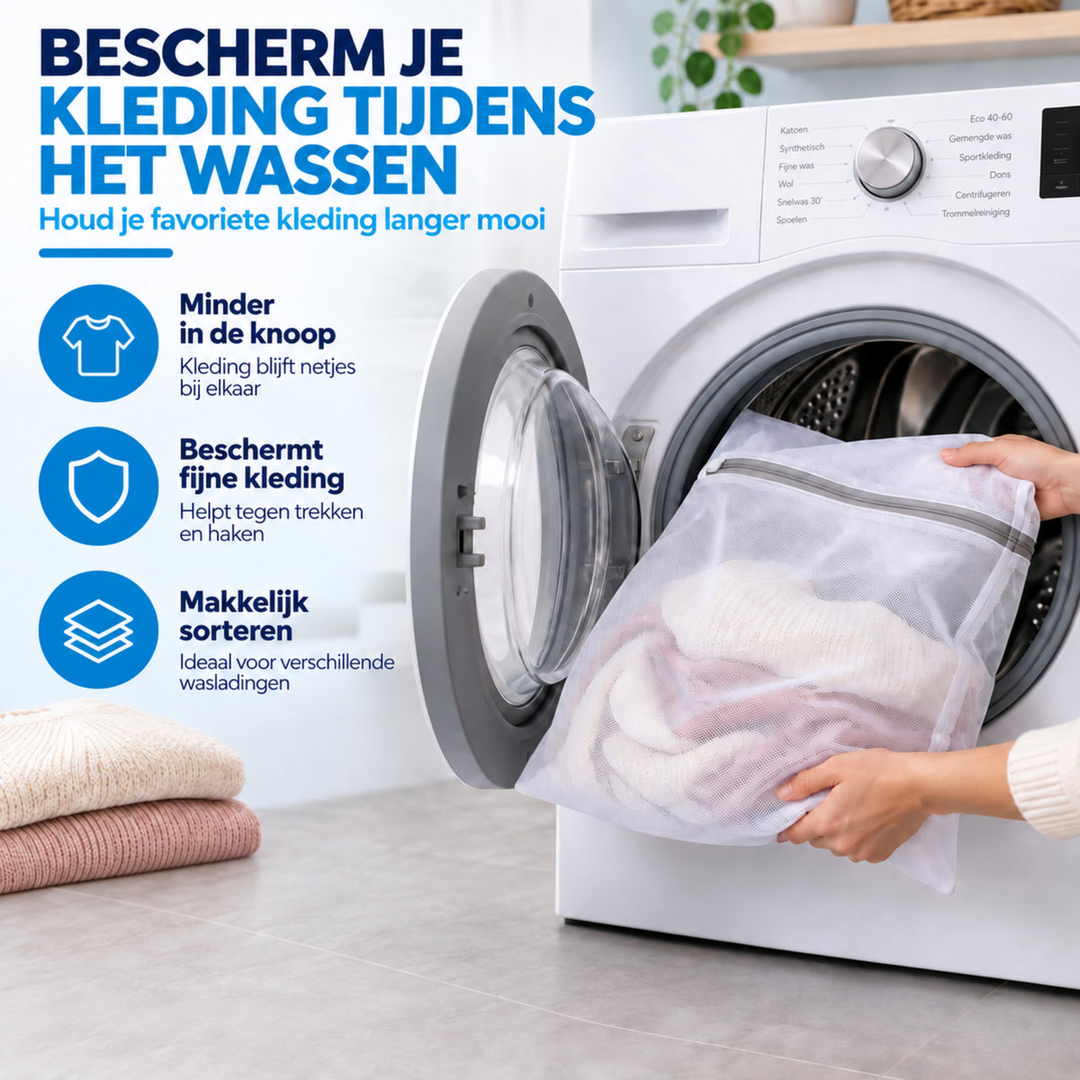 Waszakjes met Rits - Set van 3 - 61 x 61 CM - Wasnetten - Laundry Bags - Wit
