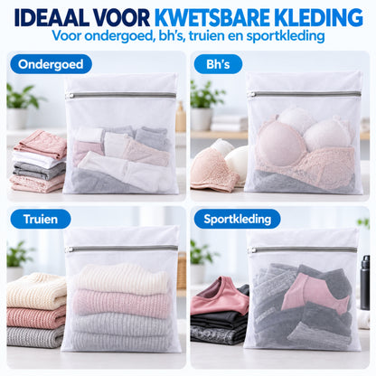 Waszakjes met Rits - Set van 3 - 61 x 61 CM - Wasnetten - Laundry Bags - Wit