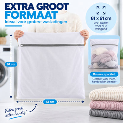 Waszakjes met Rits - Set van 3 - 61 x 61 CM - Wasnetten - Laundry Bags - Wit
