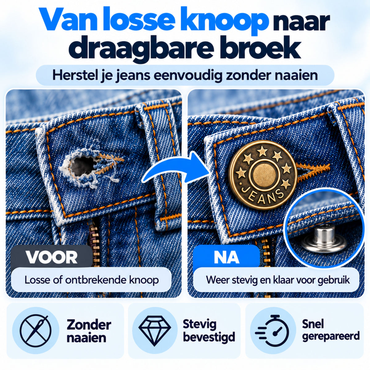 Jeansknopen 32 Stuks - 17 & 20 mm - Knopen voor Kleding - Broekknopen - Inslagknopen - Brons en Zilver