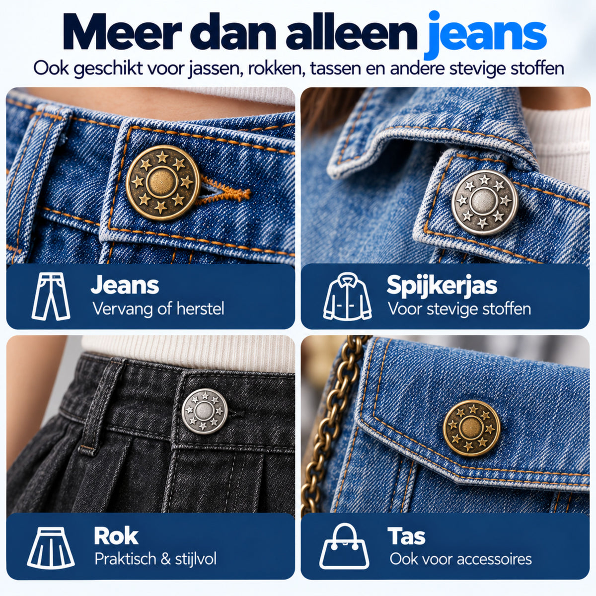 Jeansknopen 32 Stuks - 17 & 20 mm - Knopen voor Kleding - Broekknopen - Inslagknopen - Brons en Zilver