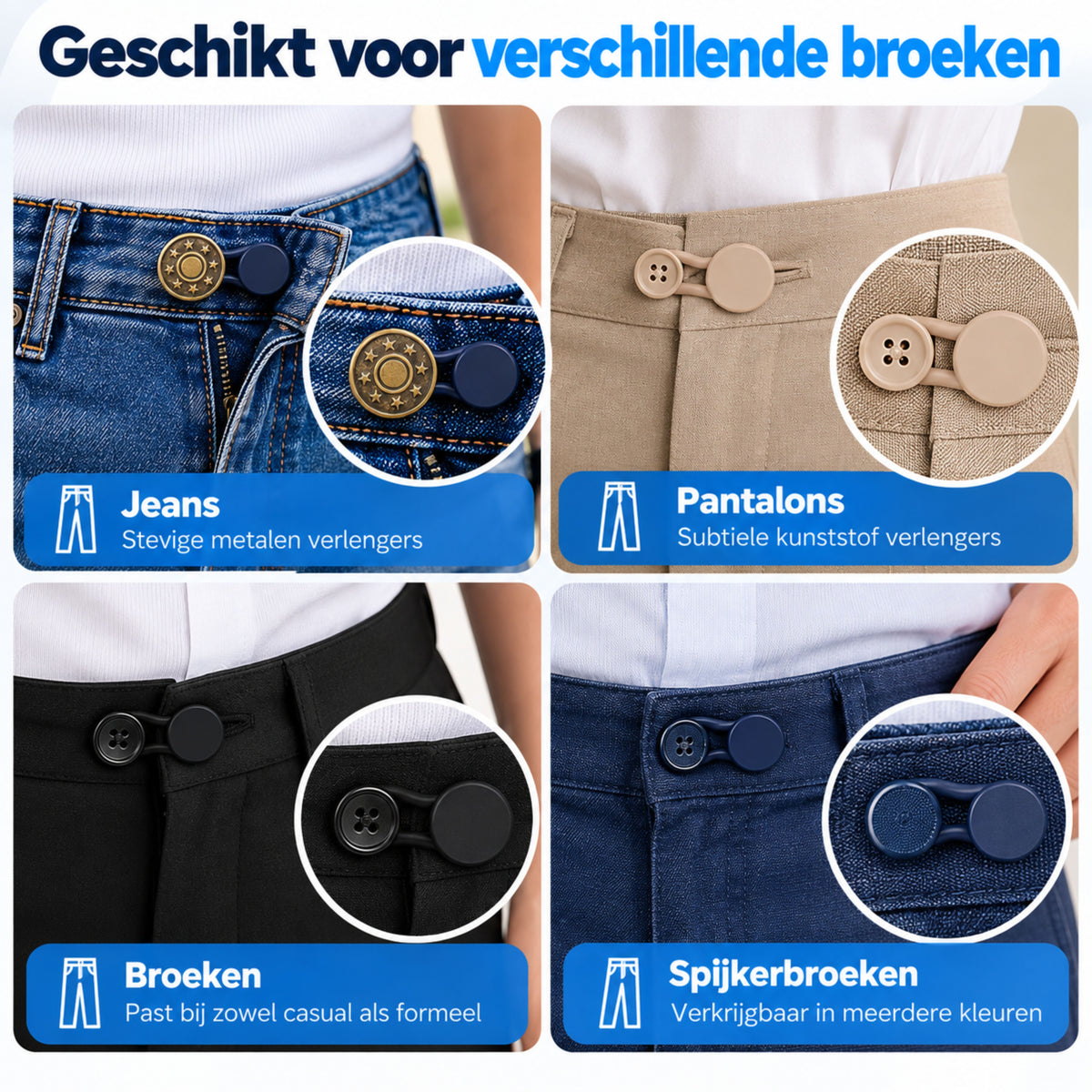 Knoopsgat Verlenger - Set van 28 Stuks - Broekverbreder - Knoopsgaten Elastiek - Knoopsverlenger - 15-18 MM