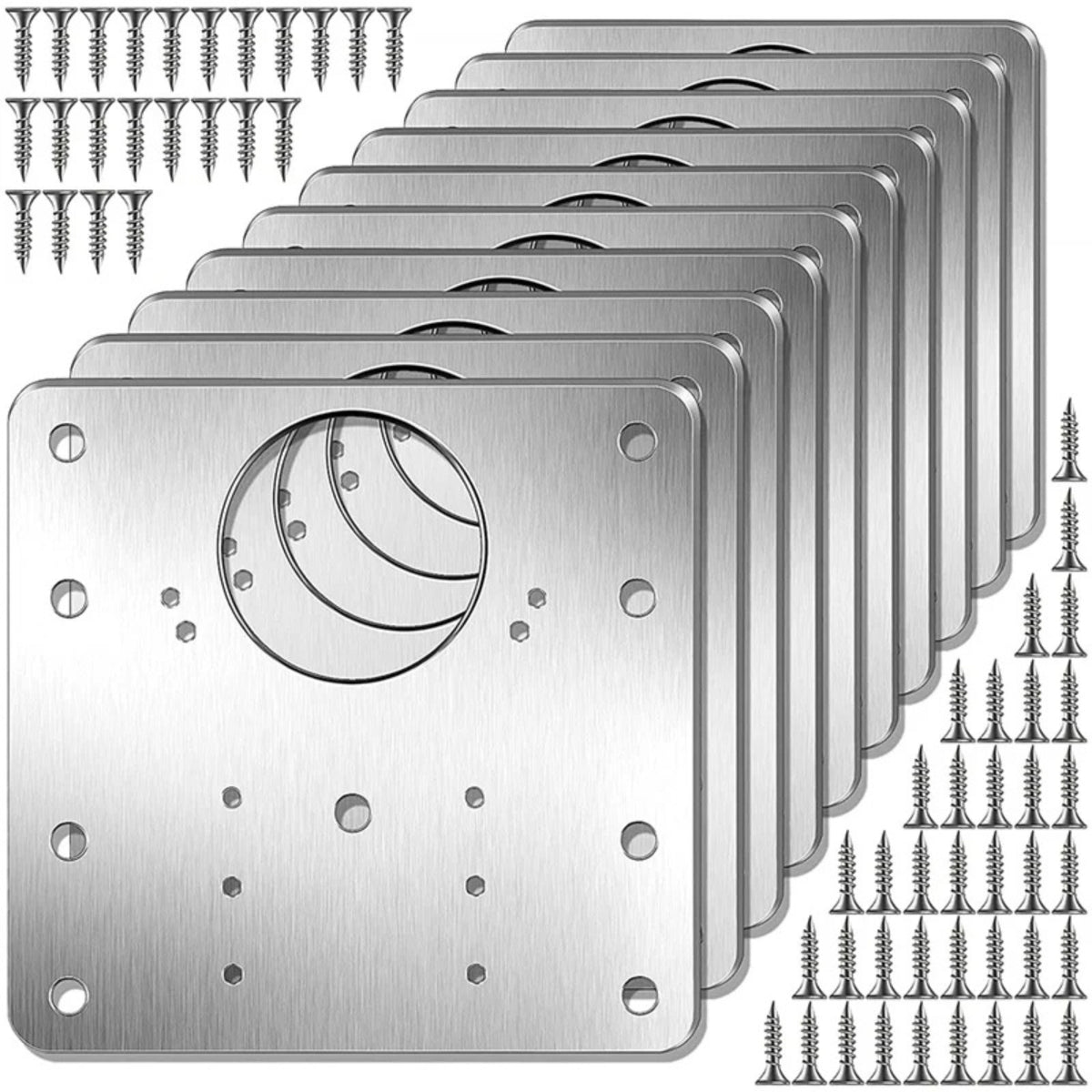 Scharnier Reparatie Plaat - 10 Stuks met 60 Schroeven - Geschikt voor Keukenkast en Kastdeur - Reparatieplaat - Bevestingsplaat RVS - 9 x 9 CM