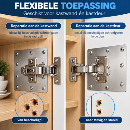 Scharnier Reparatie Plaat - 10 Stuks met 60 Schroeven - Geschikt voor Keukenkast en Kastdeur - Reparatieplaat - Bevestingsplaat RVS - 9 x 9 CM