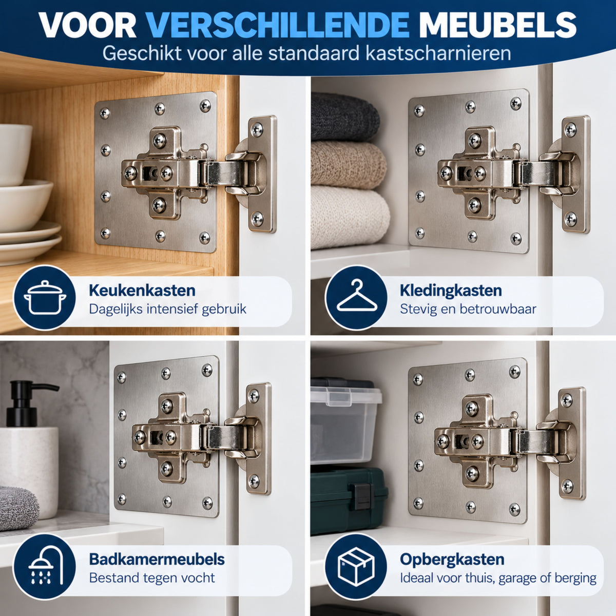 Scharnier Reparatie Plaat - 10 Stuks met 60 Schroeven - Geschikt voor Keukenkast en Kastdeur - Reparatieplaat - Bevestingsplaat RVS - 9 x 9 CM