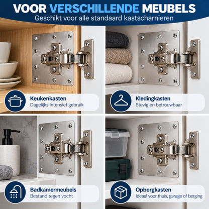 Scharnier Reparatie Plaat - 10 Stuks met 60 Schroeven - Geschikt voor Keukenkast en Kastdeur - Reparatieplaat - Bevestingsplaat RVS - 9 x 9 CM