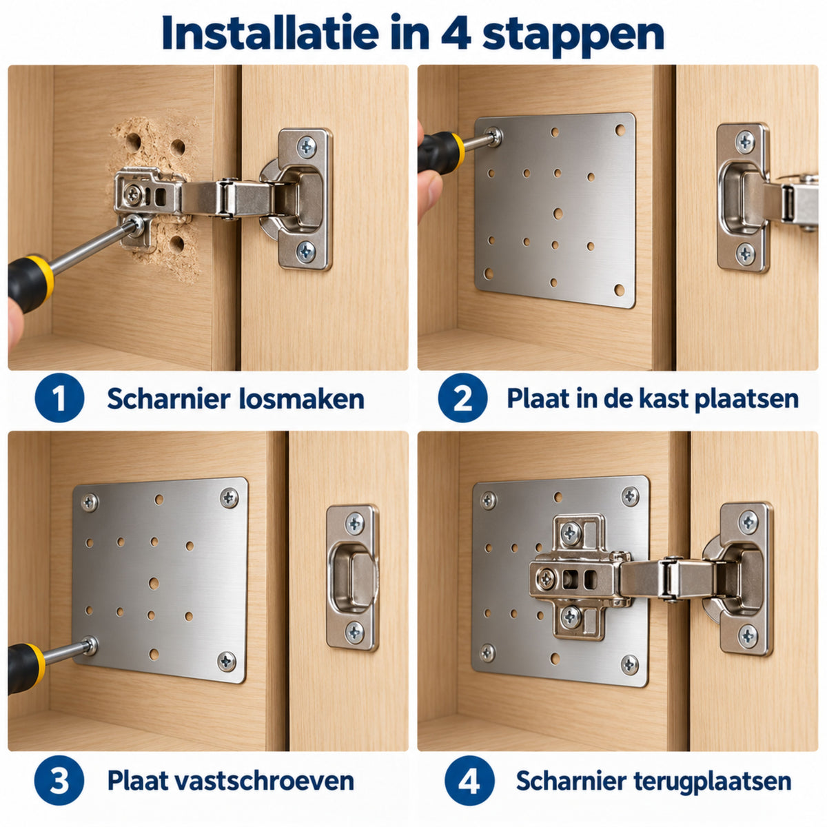 Scharnier Reparatie Plaat - 10 Stuks met 60 Schroeven - Geschikt voor Keukenkast en Kastdeur - Reparatieplaat - Bevestingsplaat RVS - 9 x 9 CM