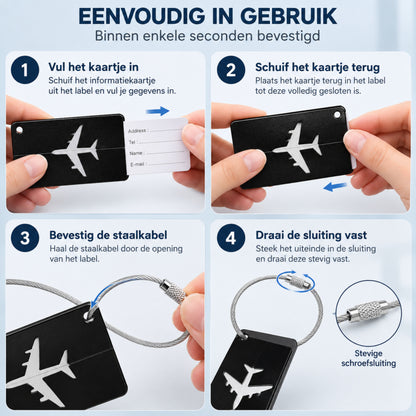 Kofferlabels 6 Stuks - Aliminium Bagagelabels - Naamlabel - Reisaccessoire - Set van 6 Kleuren