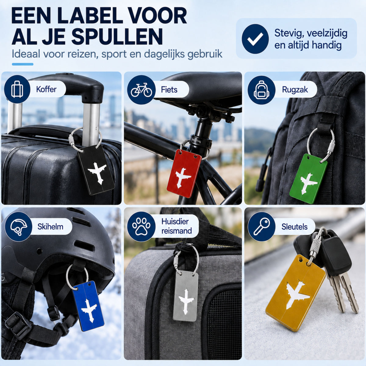 Kofferlabels 6 Stuks - Aliminium Bagagelabels - Naamlabel - Reisaccessoire - Set van 6 Kleuren