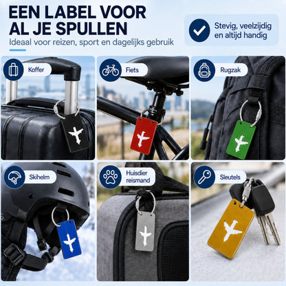 Kofferlabels 6 Stuks - Aliminium Bagagelabels - Naamlabel - Reisaccessoire - Set van 6 Kleuren