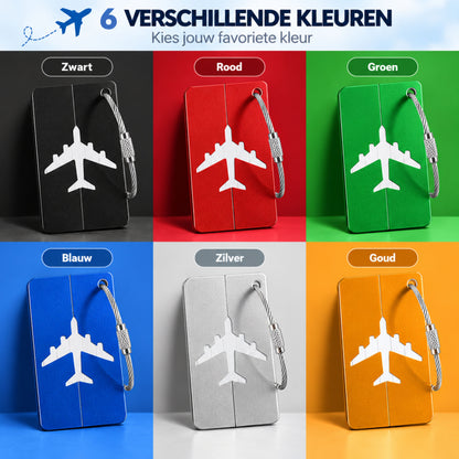 Kofferlabels 6 Stuks - Aliminium Bagagelabels - Naamlabel - Reisaccessoire - Set van 6 Kleuren