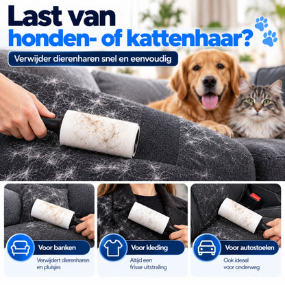 Kledingroller - 600 Kleefvellen - Kleefroller - Pluizenroller voor Kattenhaar, Hondenhaar & Pluizen - Plakroller - Pluizenverwijderaar