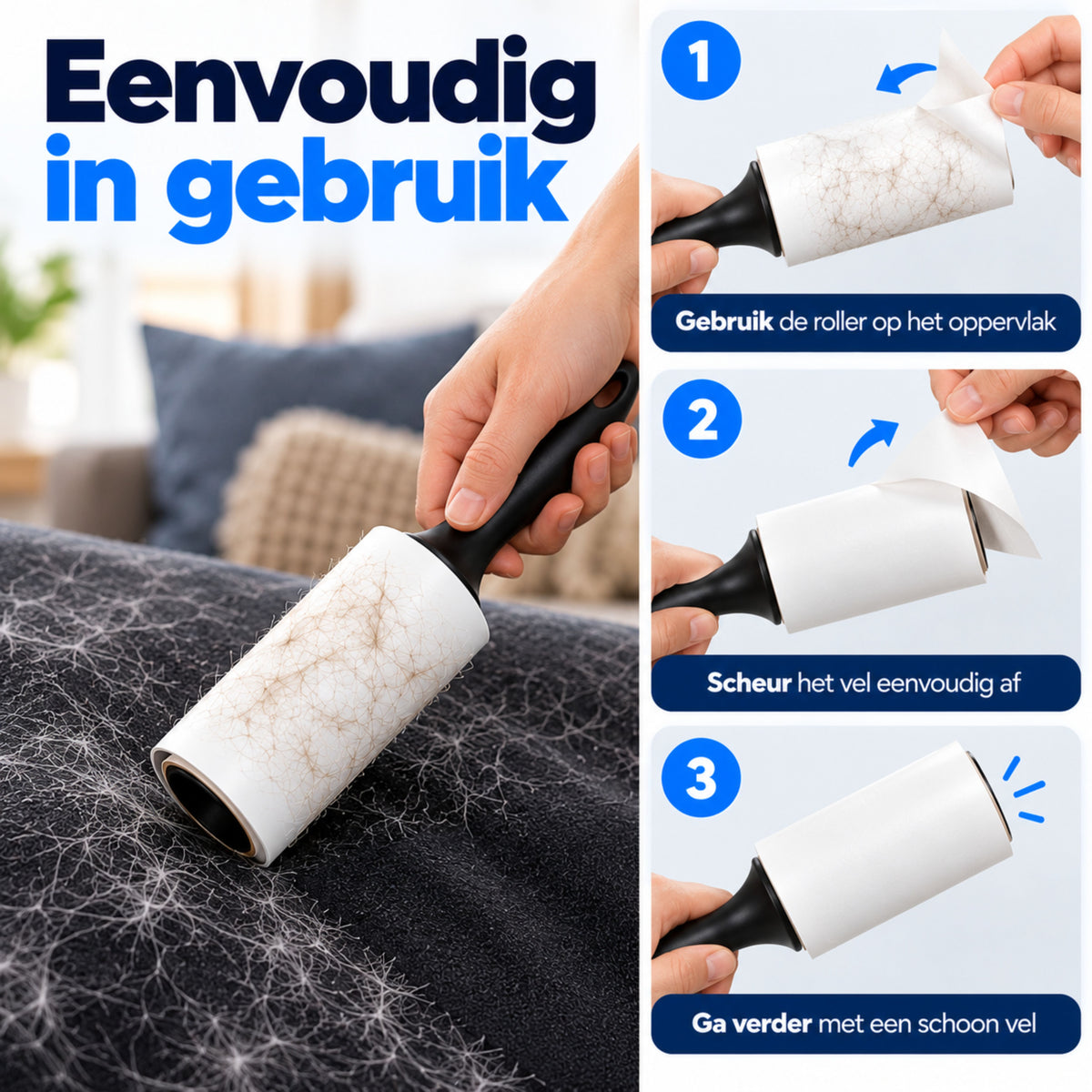 Kledingroller - 600 Kleefvellen - Kleefroller - Pluizenroller voor Kattenhaar, Hondenhaar & Pluizen - Plakroller - Pluizenverwijderaar