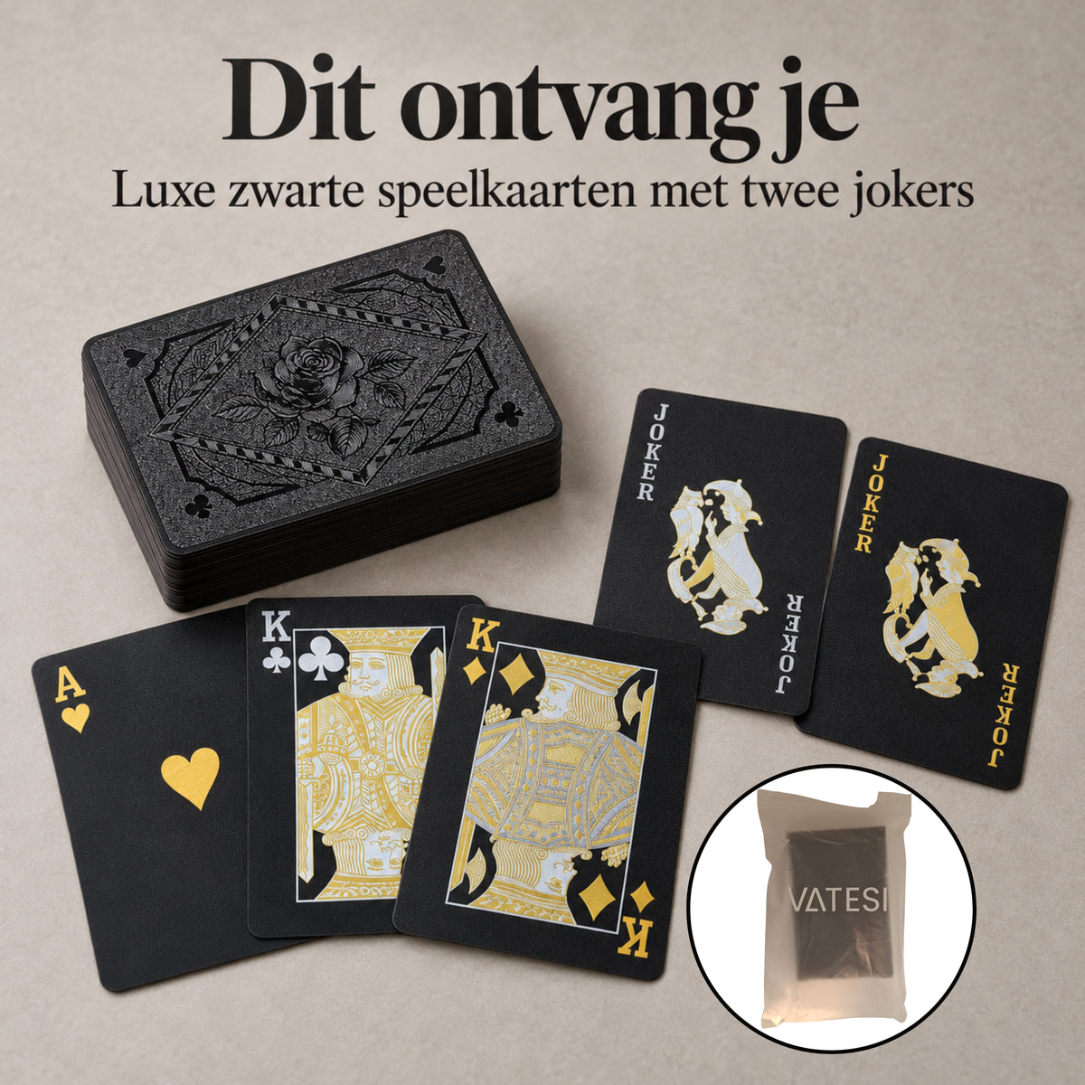 Speelkaarten Volwassenen - Pokerkaarten - 100% Plastic & Waterdichte Kaarten - Kaartspel - Zwart