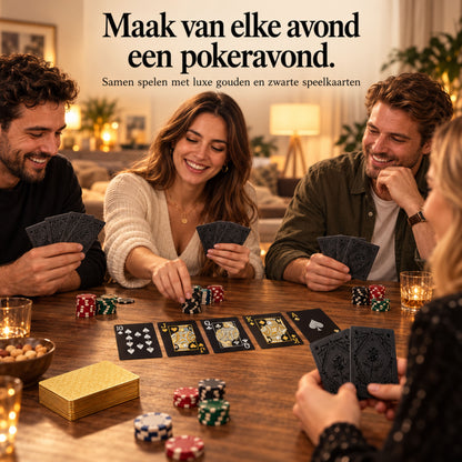 Speelkaarten Volwassenen - 2 Sets - Pokerkaarten - 100% Plastic & Waterdichte Kaarten - Kaartspel - Zwart & Goud