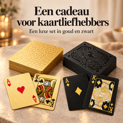 Speelkaarten Volwassenen - 2 Sets - Pokerkaarten - 100% Plastic & Waterdichte Kaarten - Kaartspel - Zwart & Goud