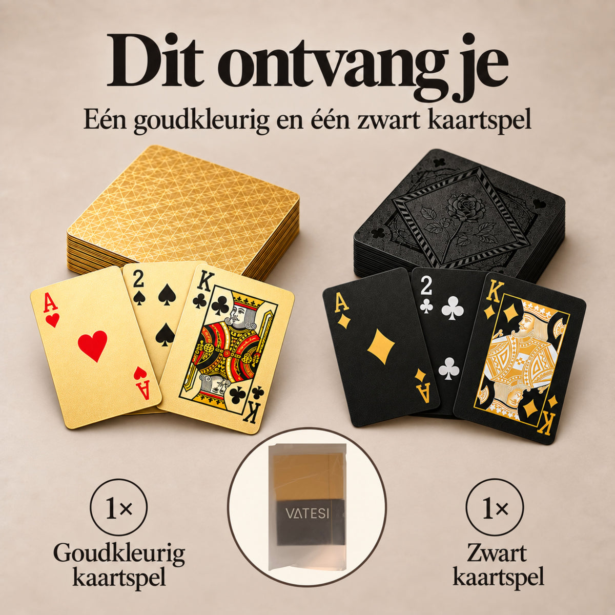 Speelkaarten Volwassenen - 2 Sets - Pokerkaarten - 100% Plastic & Waterdichte Kaarten - Kaartspel - Zwart & Goud