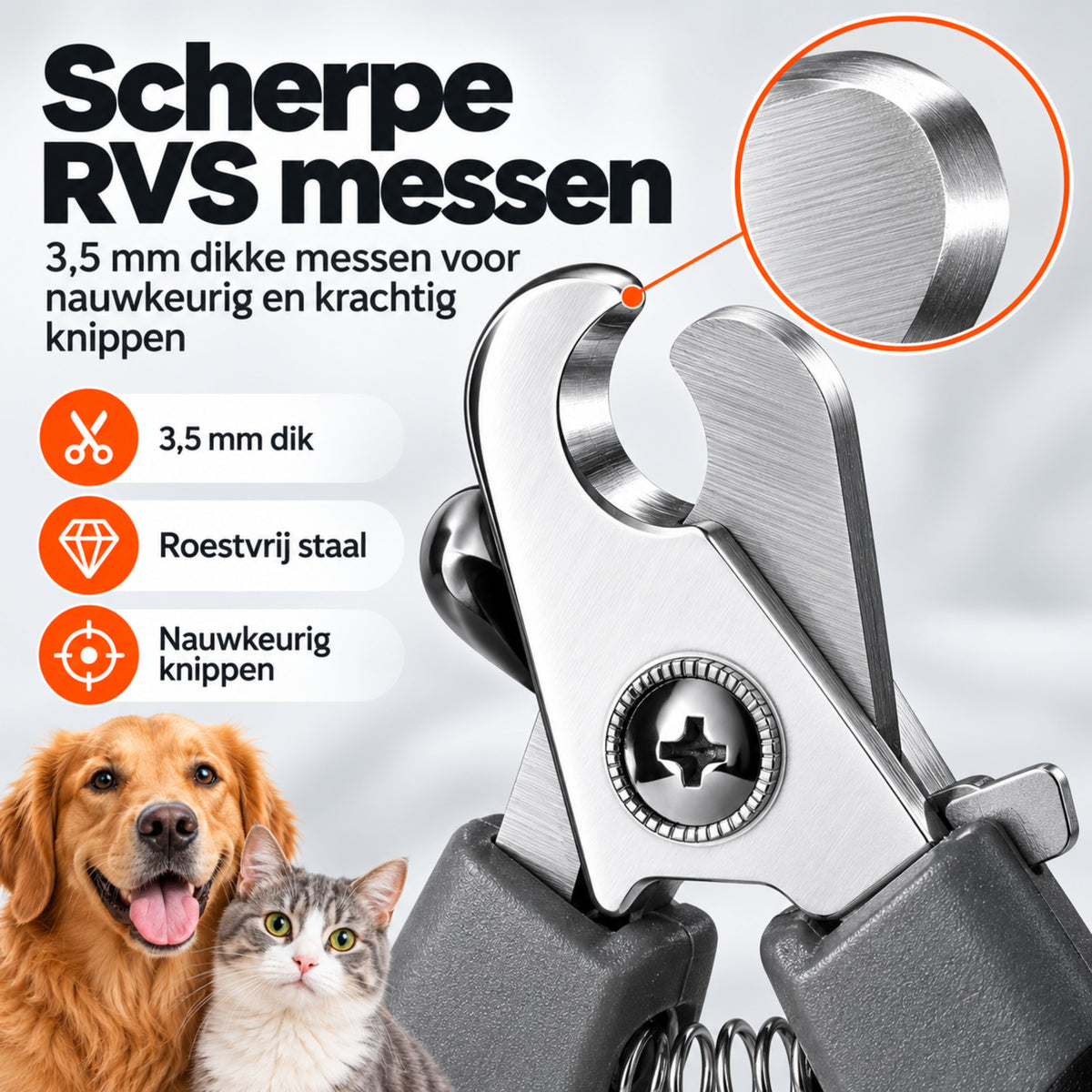 Professionele Nagelknipper Hond en Kat - Nageltang Met Veiligheidsstop en Nagelvijl - Grijs