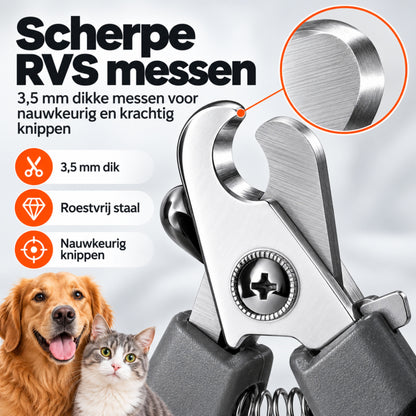 Professionele Nagelknipper Hond en Kat - Nageltang Met Veiligheidsstop en Nagelvijl - Grijs