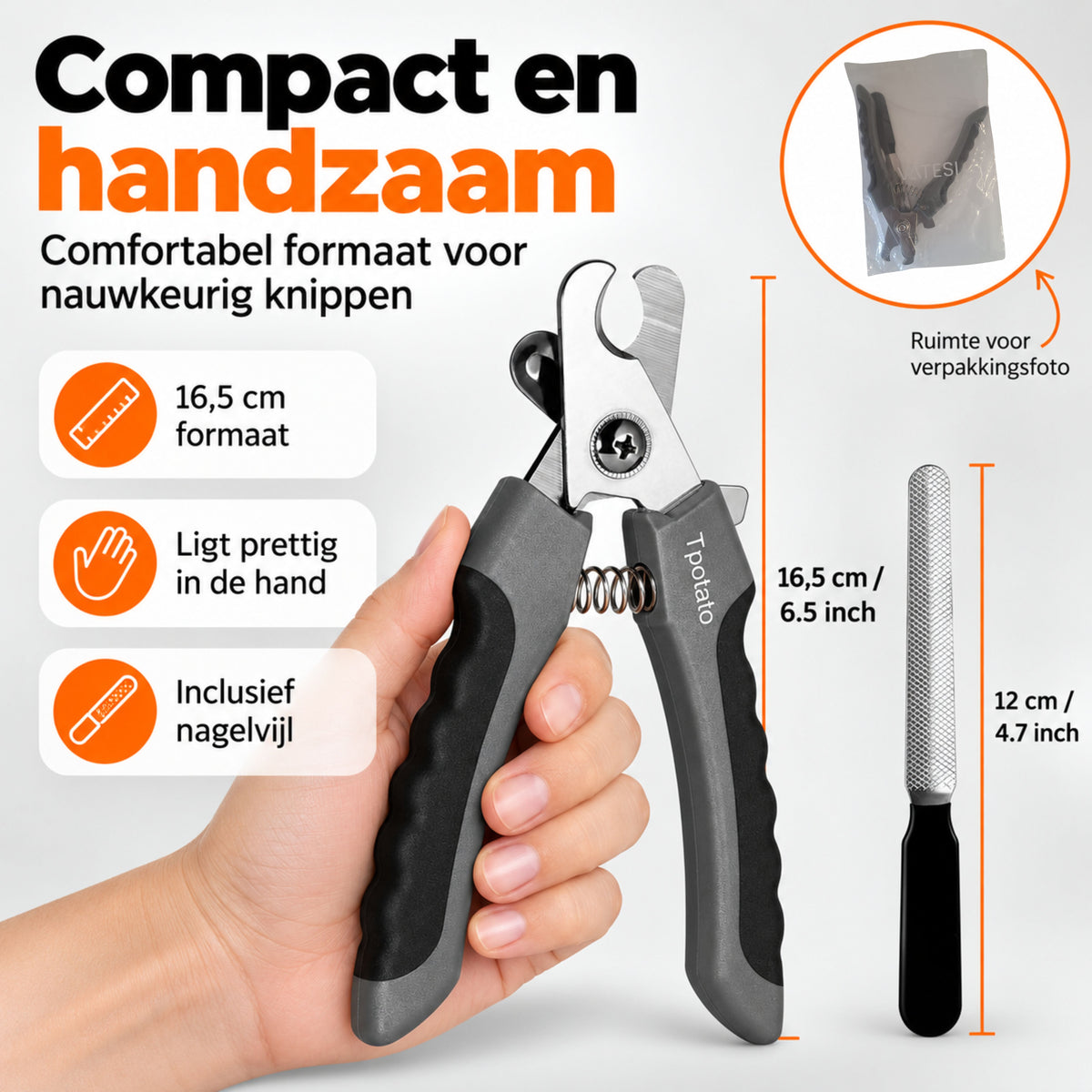 Professionele Nagelknipper Hond en Kat - Nageltang Met Veiligheidsstop en Nagelvijl - Grijs