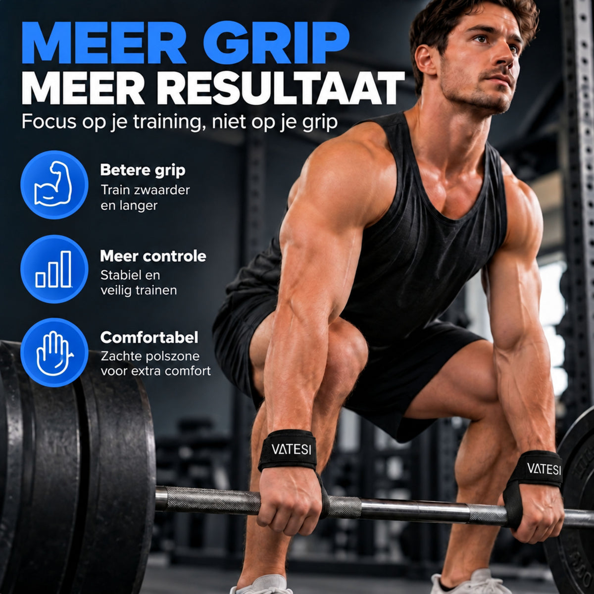 Lifting straps - Gym Straps - Wrist Straps - Deadlift Straps - Fitness, Crossfit & Krachttraining - One Size - Zwart