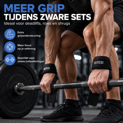 Lifting straps - Gym Straps - Wrist Straps - Deadlift Straps - Fitness, Crossfit & Krachttraining - One Size - Zwart