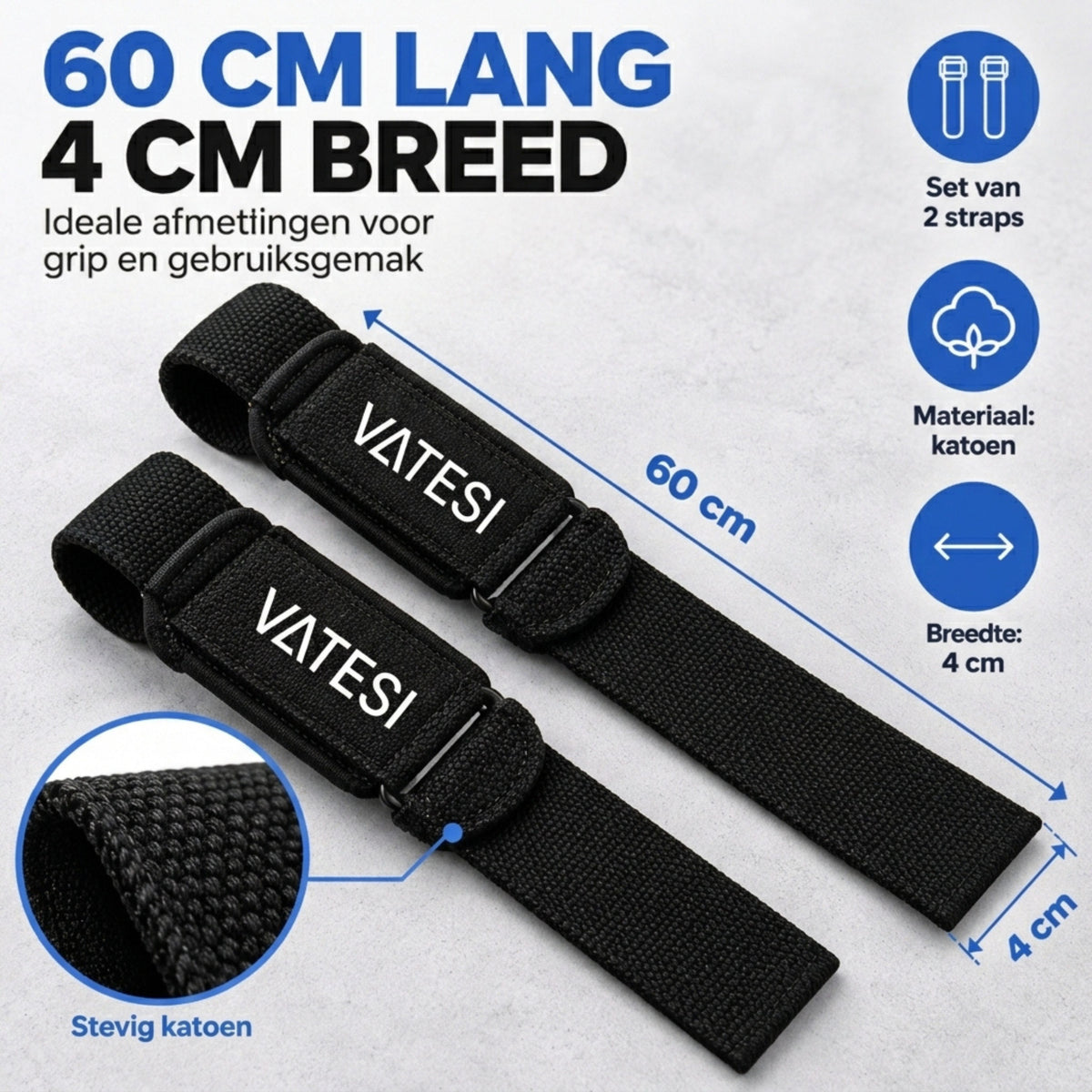 Lifting straps - Gym Straps - Wrist Straps - Deadlift Straps - Fitness, Crossfit & Krachttraining - One Size - Zwart