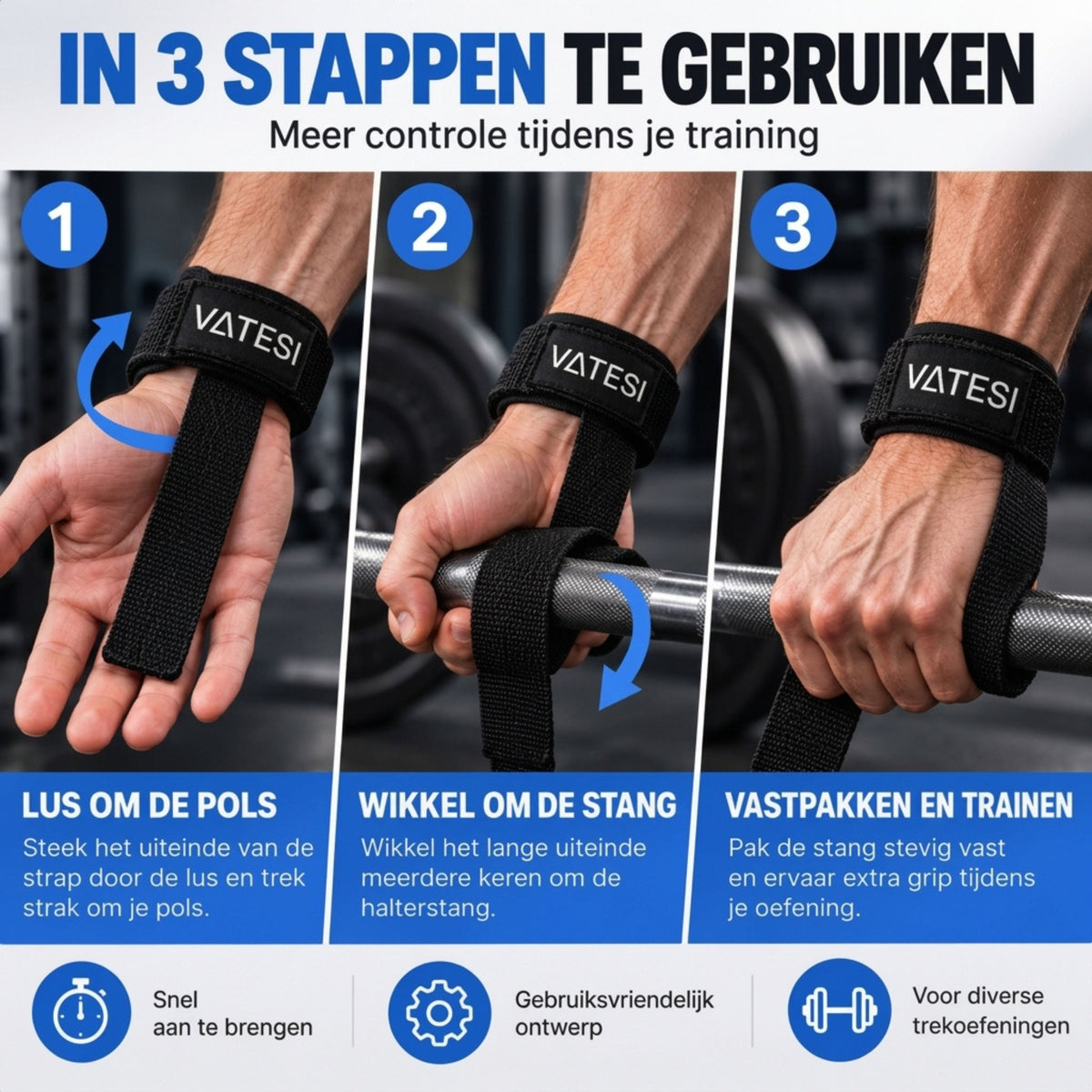 Lifting straps - Gym Straps - Wrist Straps - Deadlift Straps - Fitness, Crossfit & Krachttraining - One Size - Zwart
